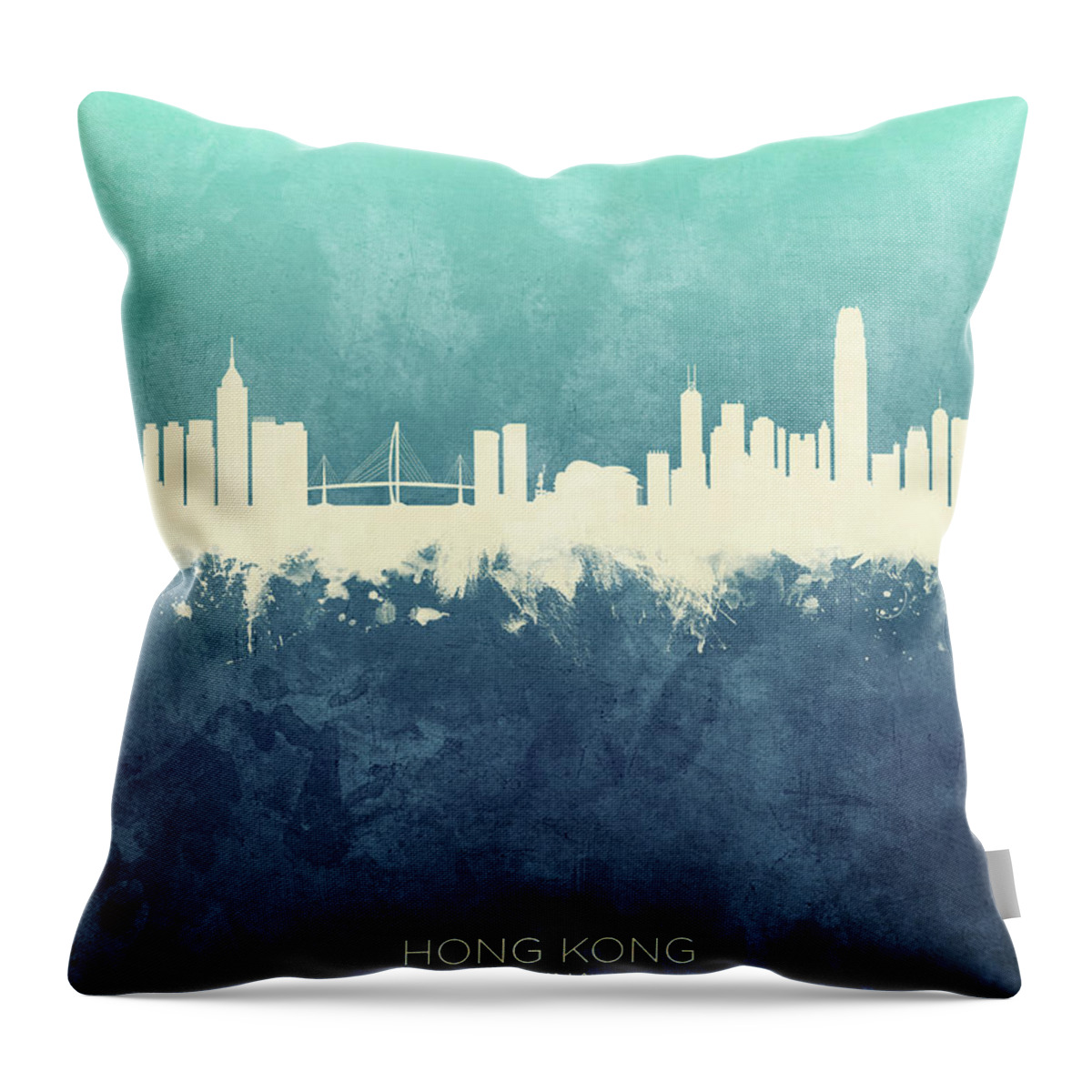 Hong Kong Throw Pillow featuring the digital art Hong Kong China Skyline by Michael Tompsett
