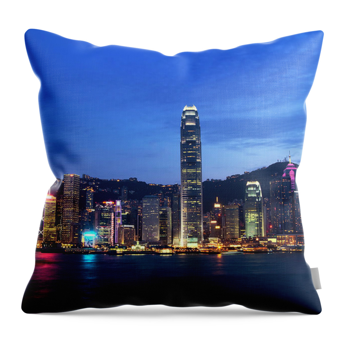 Chinese Culture Throw Pillow featuring the photograph Hong Kong Island At Night by Yuenwu