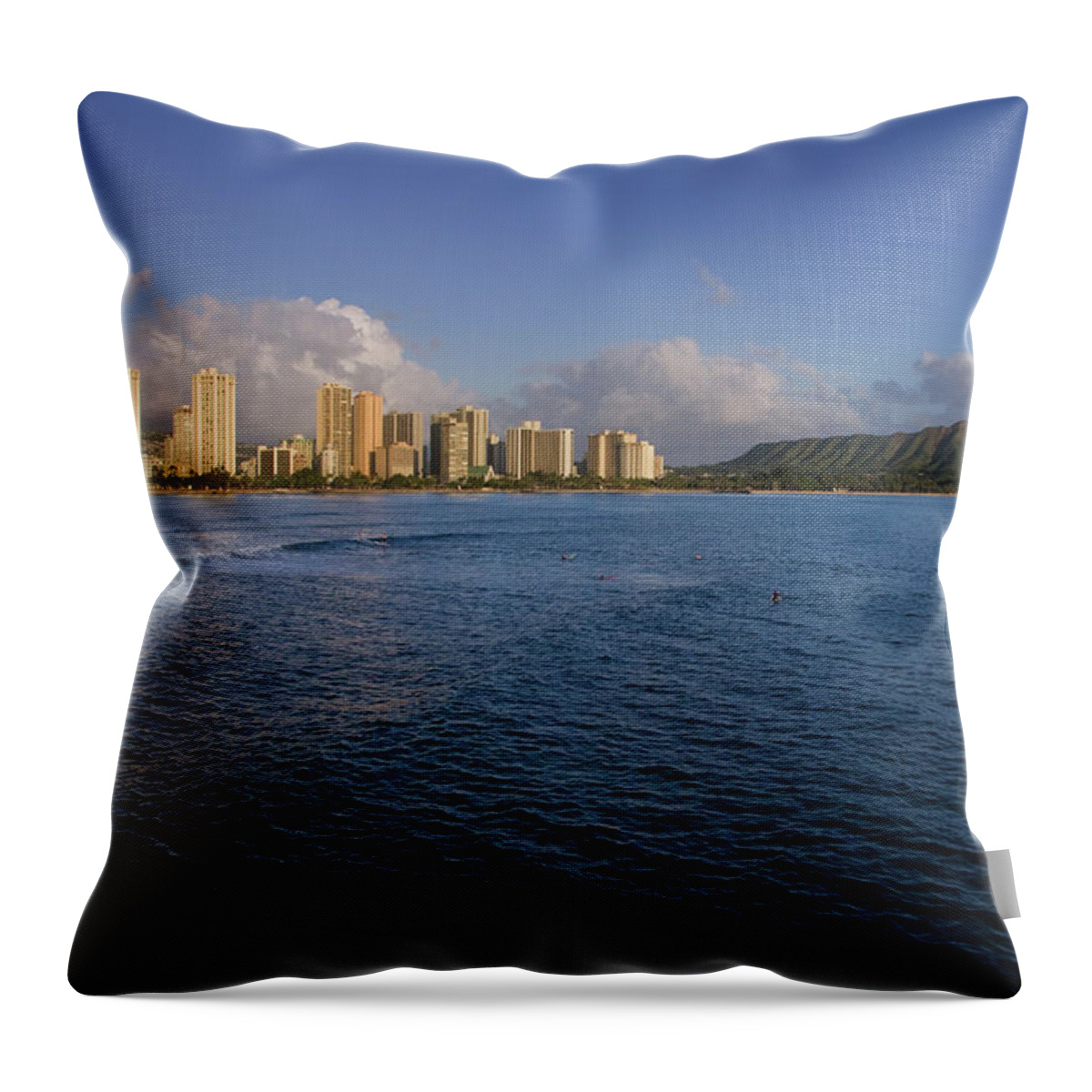 Tranquility Throw Pillow featuring the photograph Honolulu Skyline And Diamond Head by Royce Bair