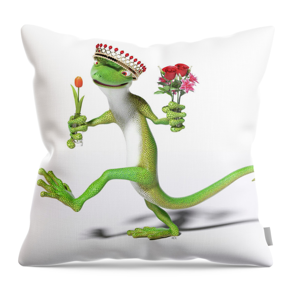 Gecko Throw Pillow featuring the digital art Hopeful Prince Charming by Betsy Knapp