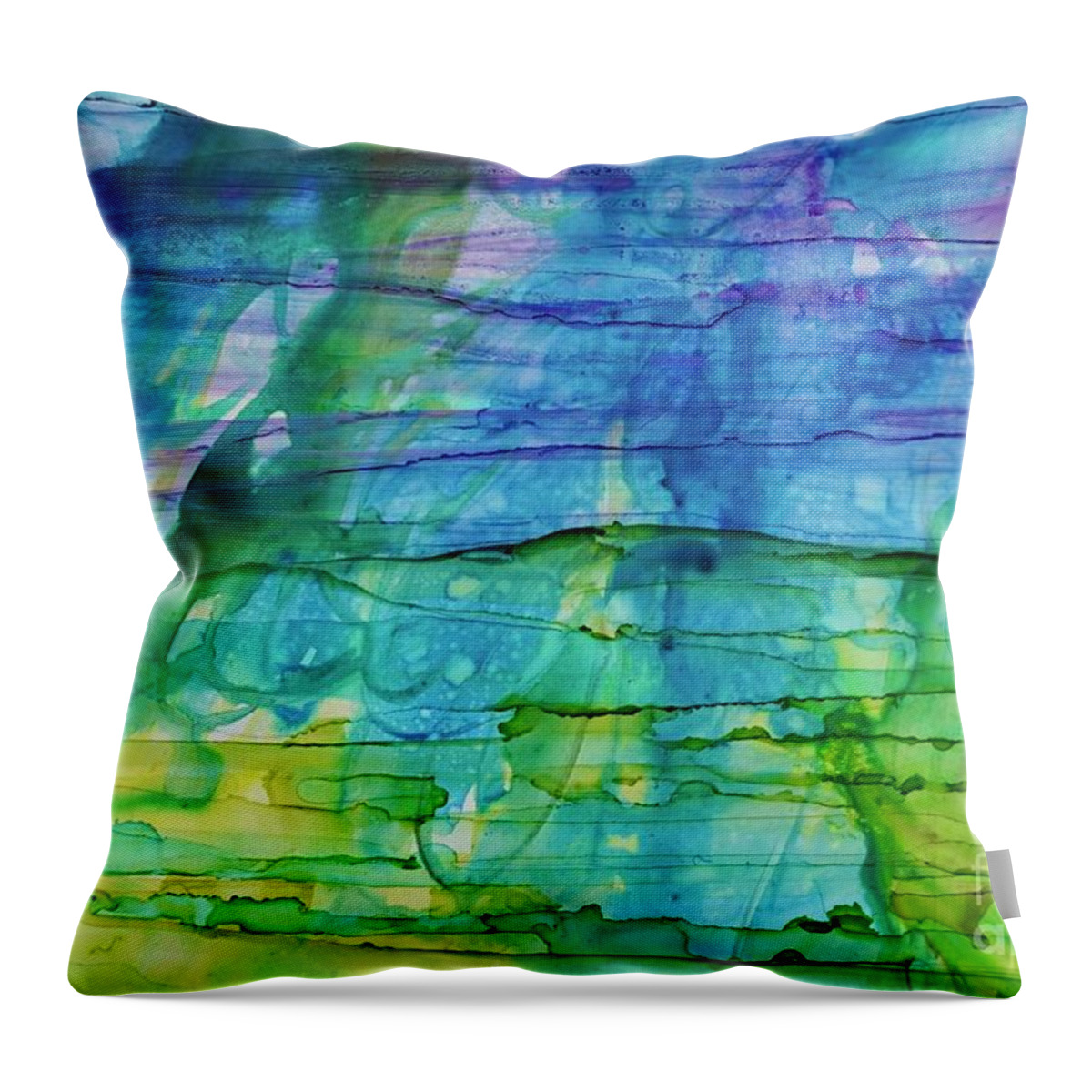 Abstract Throw Pillow featuring the painting Horizontal Sea of Wonder by Christine Chin-Fook
