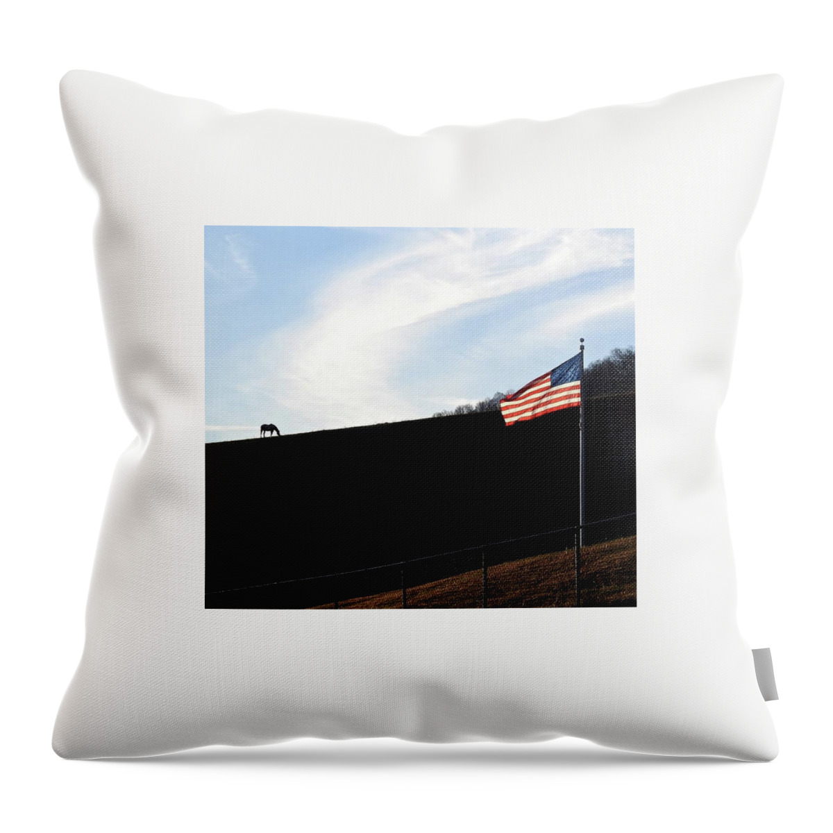 Horse Throw Pillow featuring the photograph Horse and Flag by Kathy Ozzard Chism