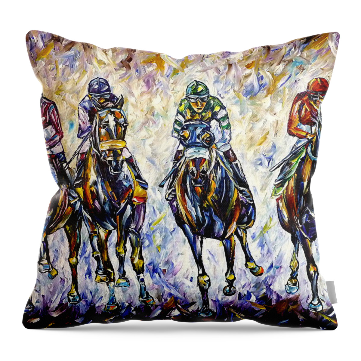 I Love Horses Throw Pillow featuring the painting Horse Race by Mirek Kuzniar