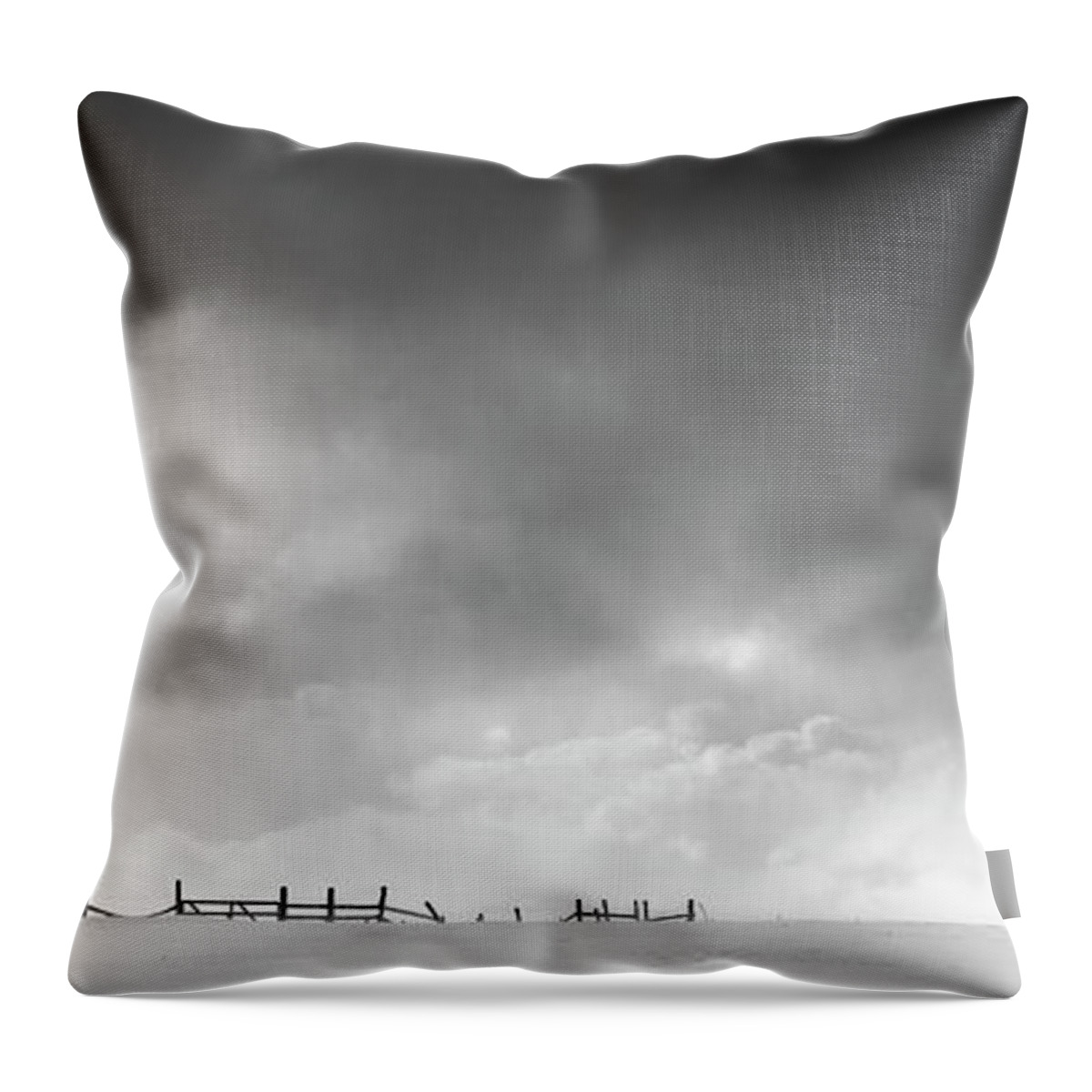 Horse Throw Pillow featuring the photograph Horses And Wooden Fence In Snowy by Chris Clor