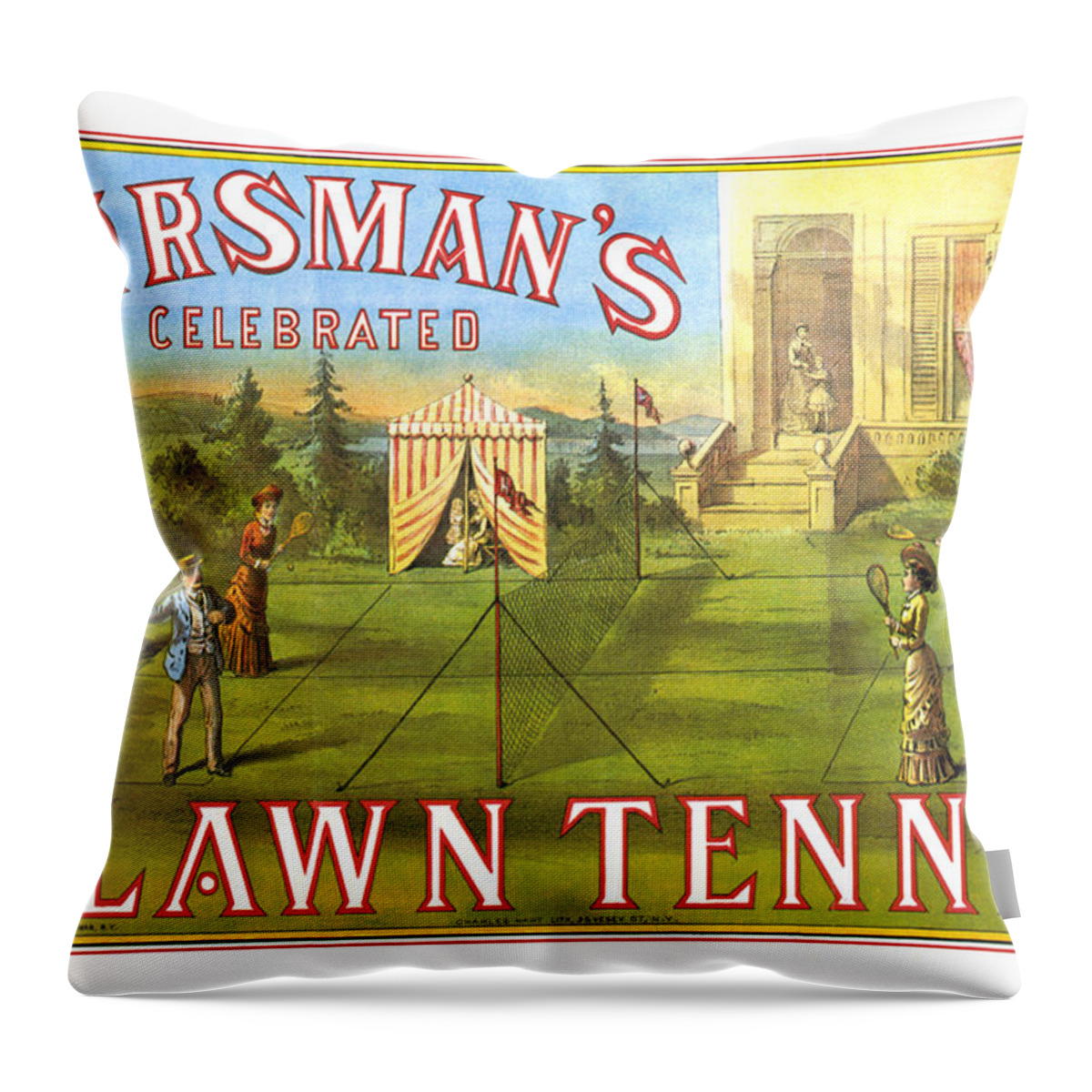 Tennis Throw Pillow featuring the painting Horsman's Celebrated Lawn Tennis by Unknown