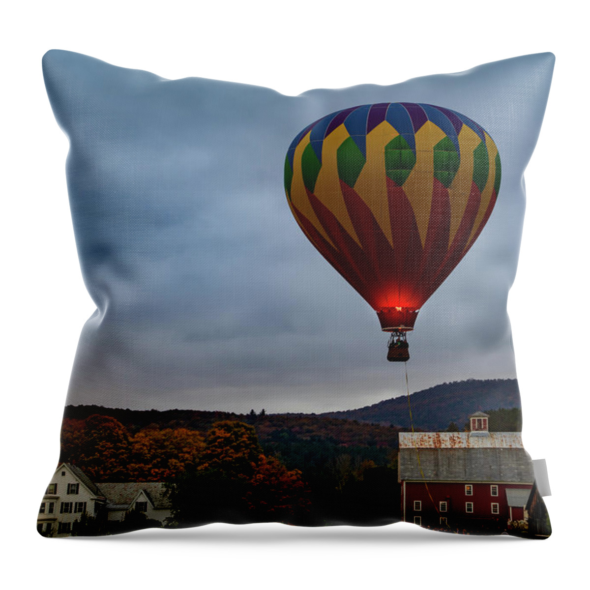 Autumn Foliage New England Throw Pillow featuring the photograph Hot air Balloon at Woodstock Vermont by Jeff Folger