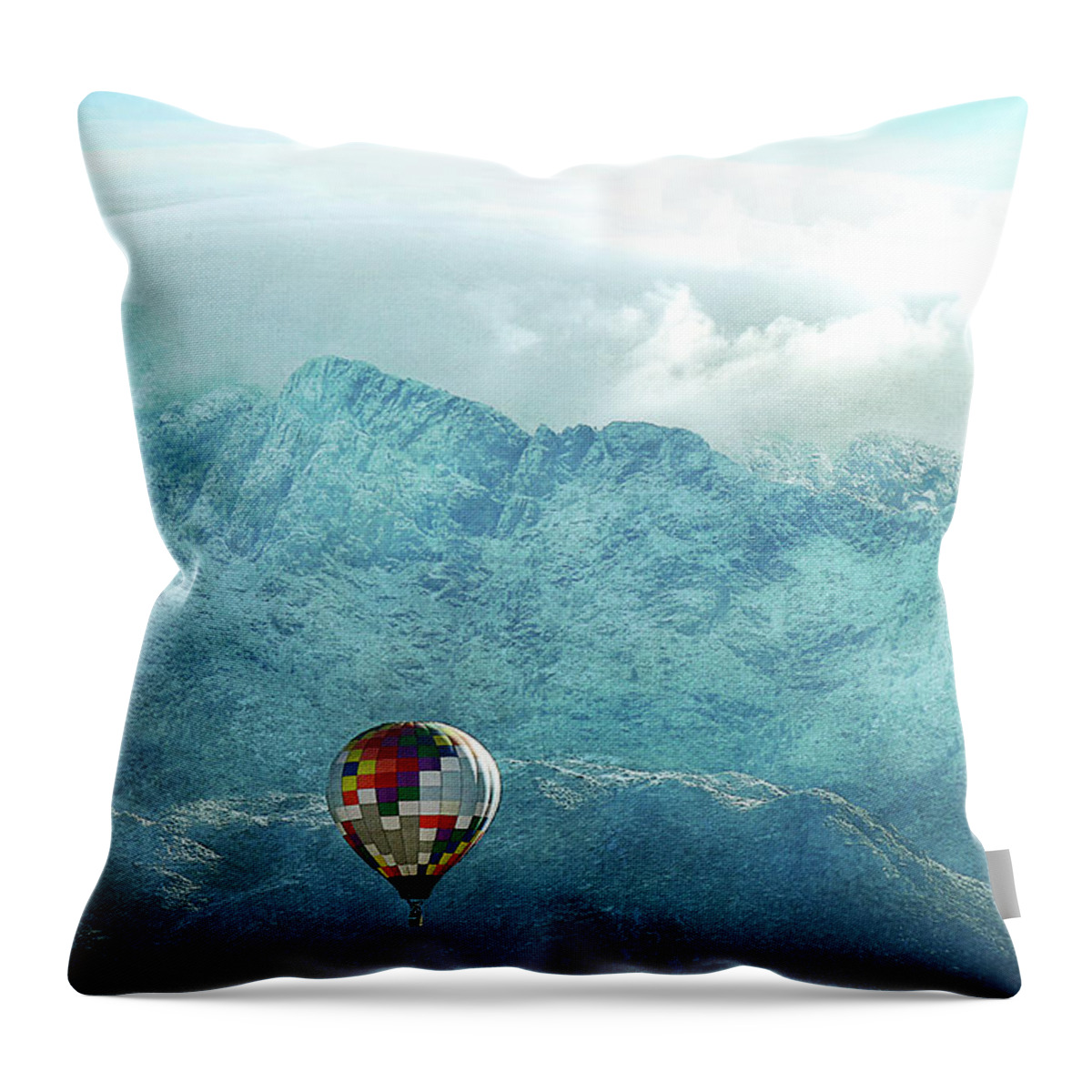 Tranquility Throw Pillow featuring the photograph Hot Air Balloon Mountain Snow by Cgander Photography
