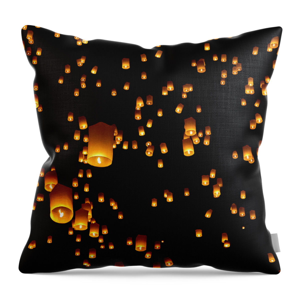 Chinese Culture Throw Pillow featuring the photograph Hot Air Lanterns In Sky by Daniel Osterkamp