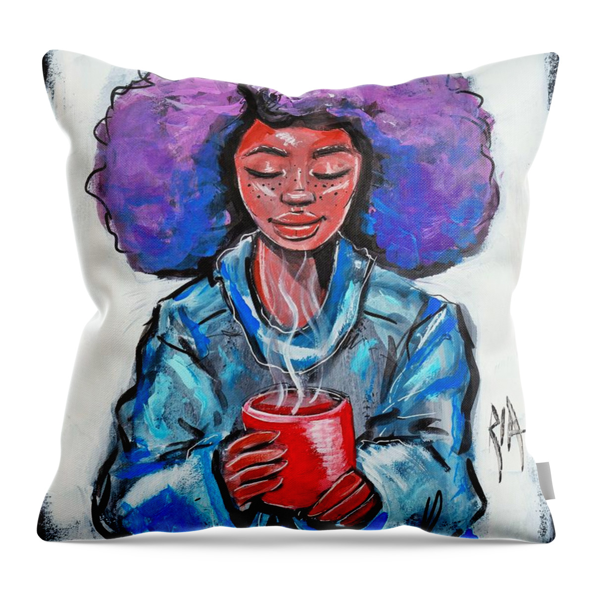 Coffee Throw Pillow featuring the painting Hot Cocoa by Artist RiA