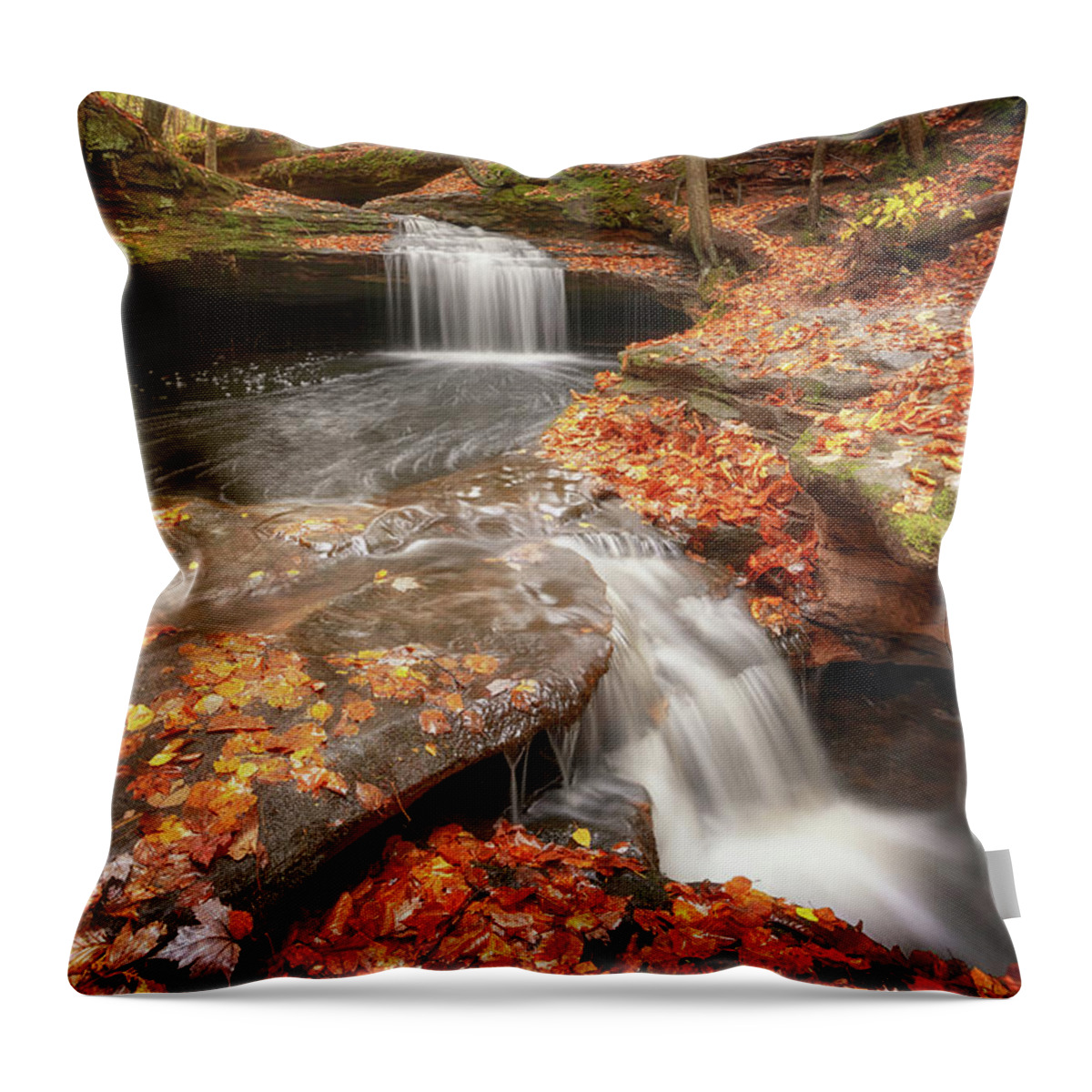 Waterfall Throw Pillow featuring the photograph Houghton Falls Nature Preserve by Susan Rissi Tregoning