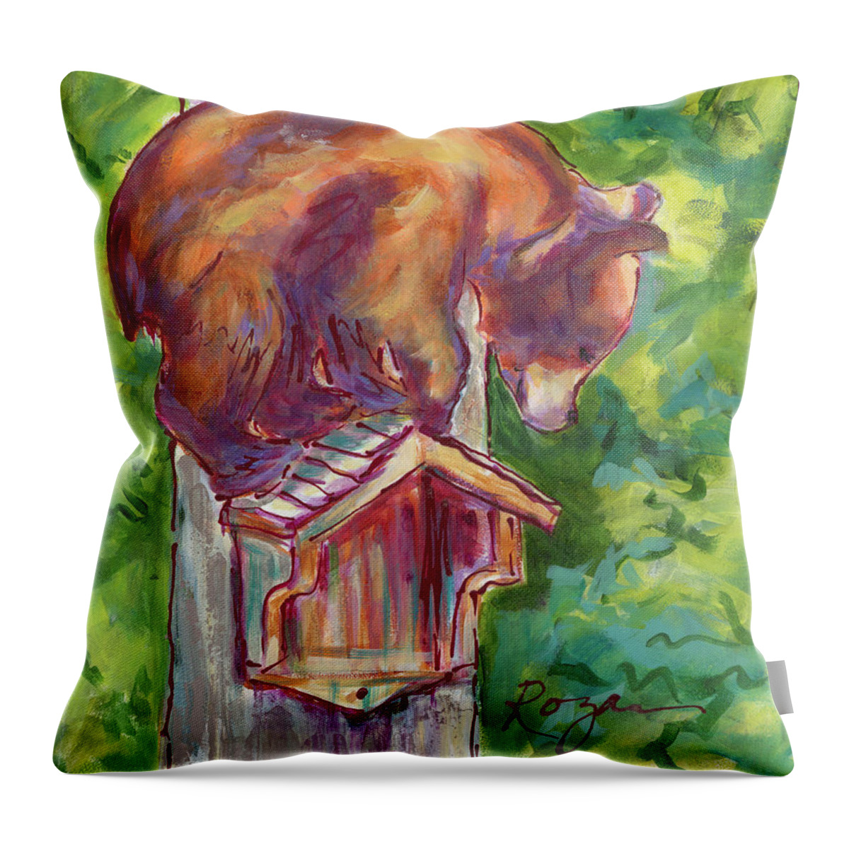 Bear Cub Throw Pillow featuring the painting House Sitter by Judy Rogan