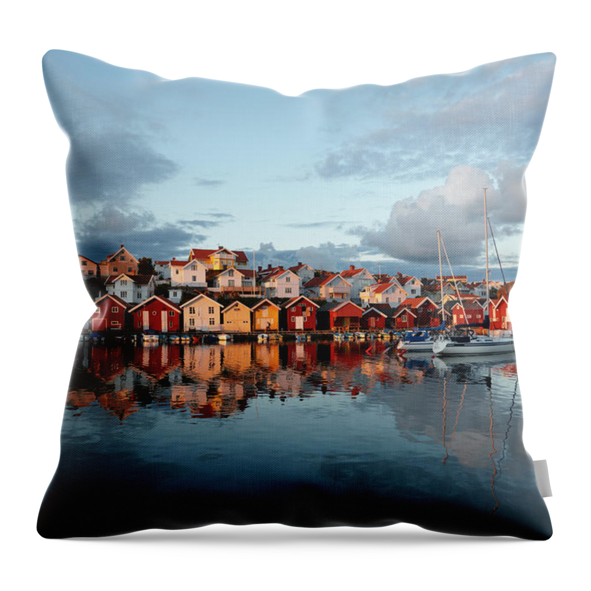 Tranquility Throw Pillow featuring the photograph Houses By The Sea At Sunset, Sweden by Tove, Jan