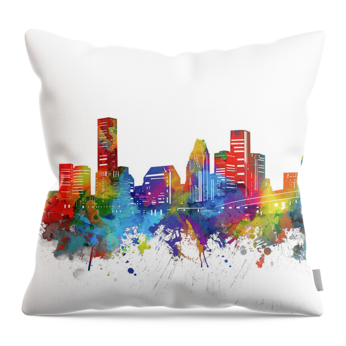 Houston Throw Pillow featuring the digital art Houston City Skyline Watercolor by Bekim M