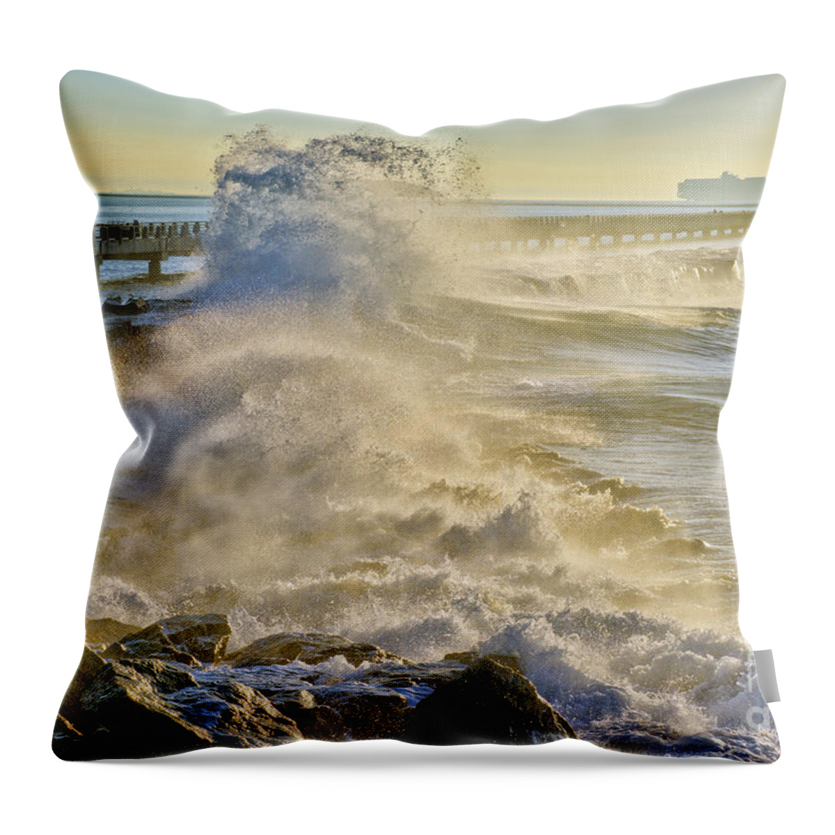 Huge Waves Cabrillo Beach San Pedroport Of Los Angeles Throw Pillow featuring the photograph Huge Waves Cabrillo Beach San Pedro by David Zanzinger