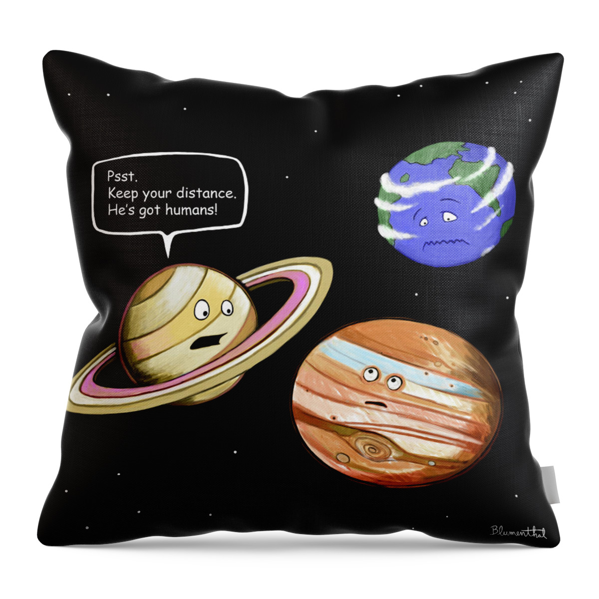 Moon Throw Pillow featuring the painting Humans by Yom Tov Blumenthal