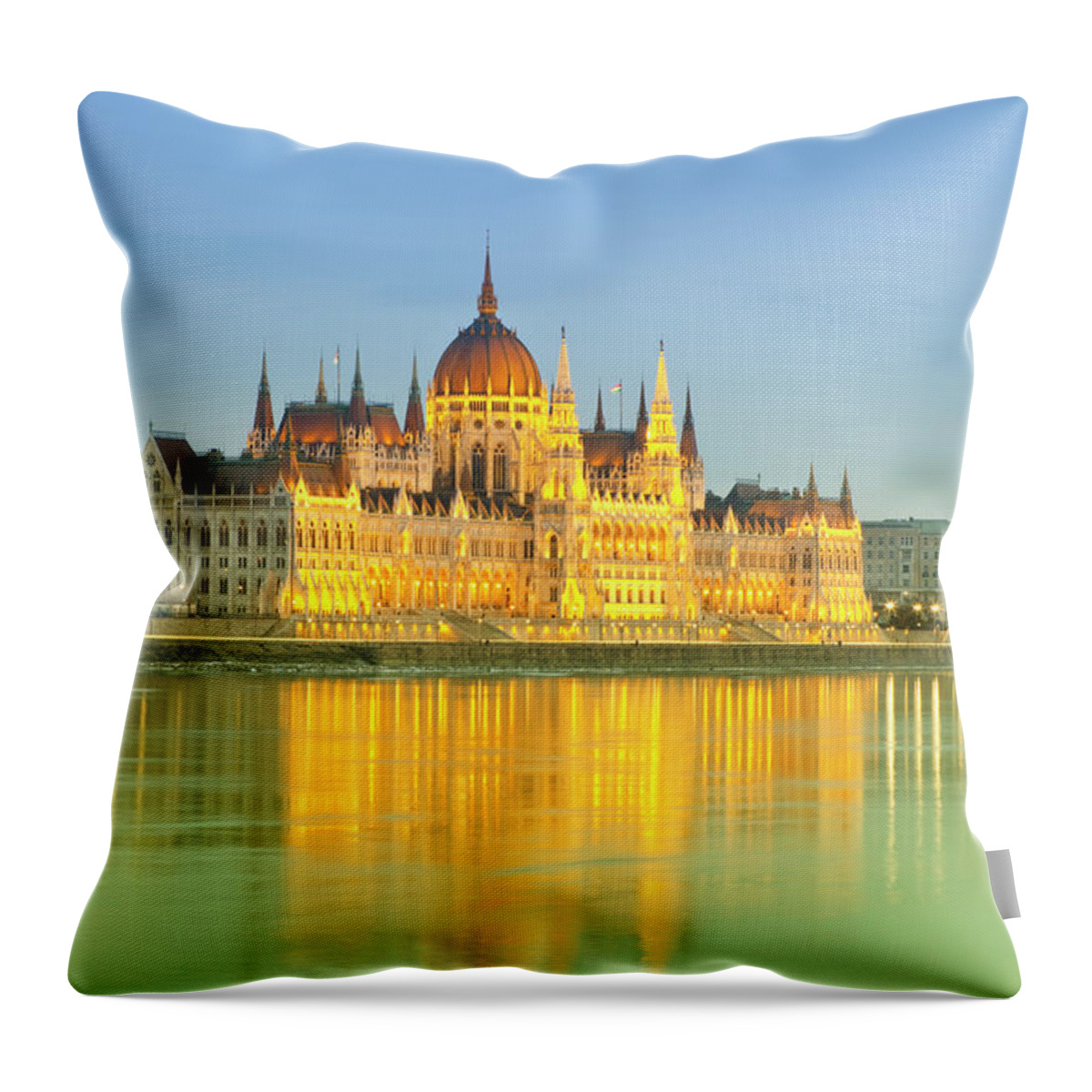 Gothic Style Throw Pillow featuring the photograph Hungarian Parliament - Budapest by Focusstock