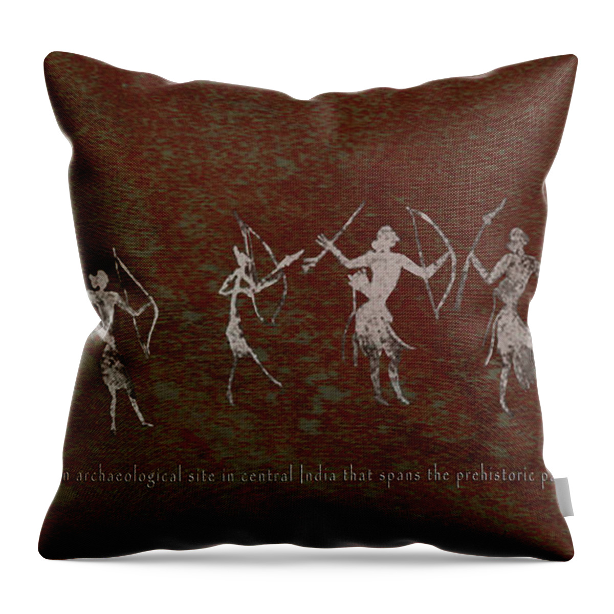 Prehistoric Hunters Throw Pillow featuring the digital art Hunter-Gatherers of Bhimbetka by Asok Mukhopadhyay