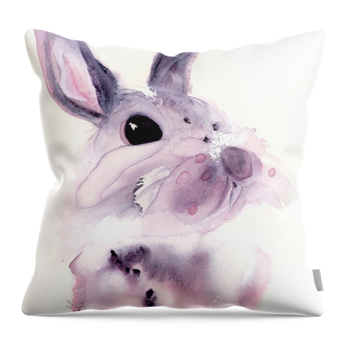 Bunny Throw Pillow featuring the painting I Didn't Mean To by Dawn Derman