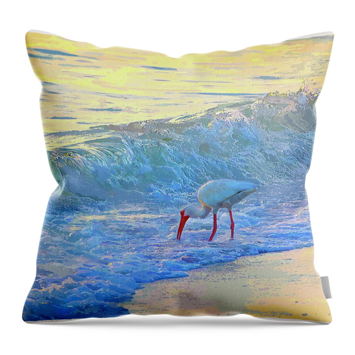 Susan Molnar Throw Pillow featuring the photograph Ibis in Gold and Purple Surf 2 by Susan Molnar