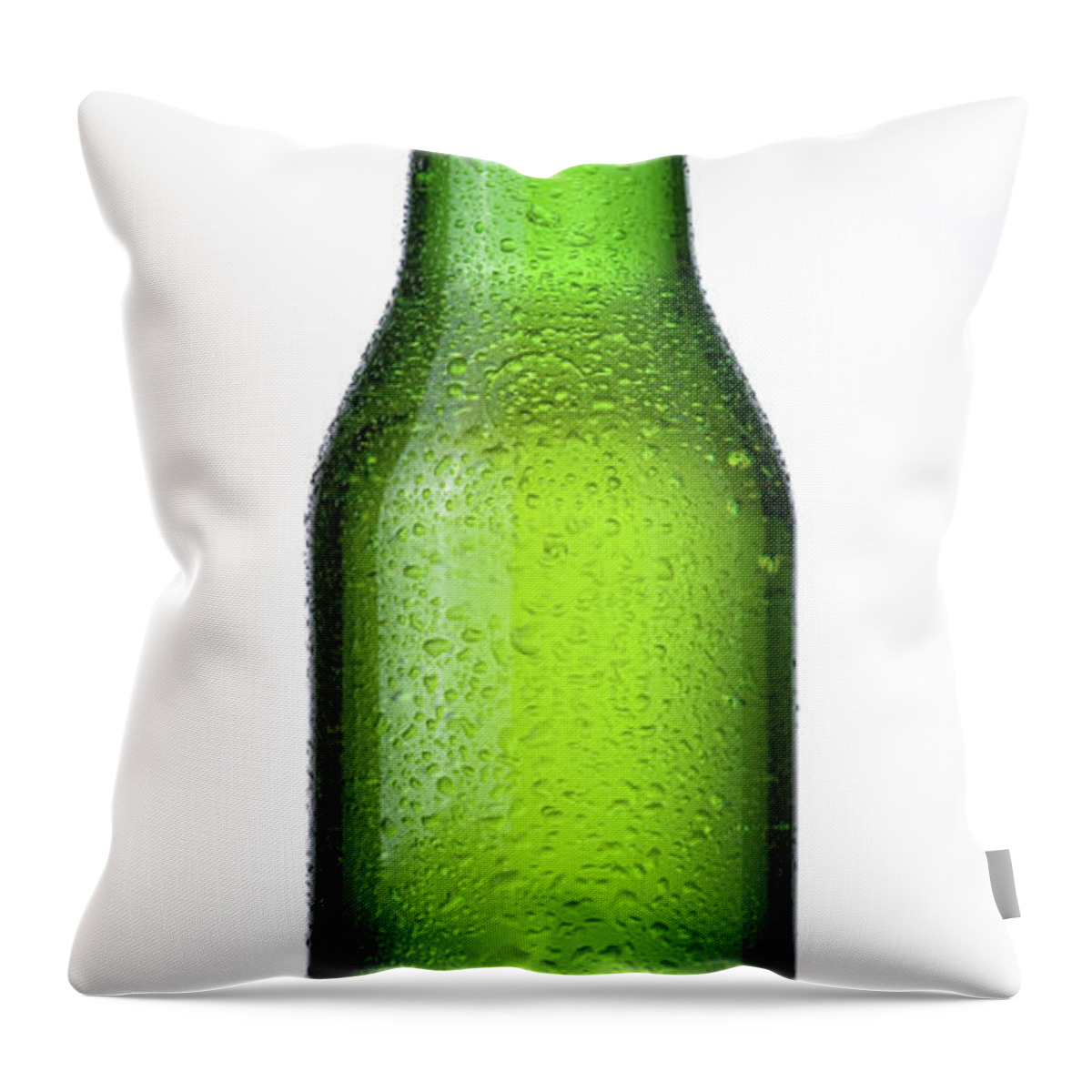 White Background Throw Pillow featuring the photograph Ice Cold Bottle Of Beer Isolated On A by Lleerogers