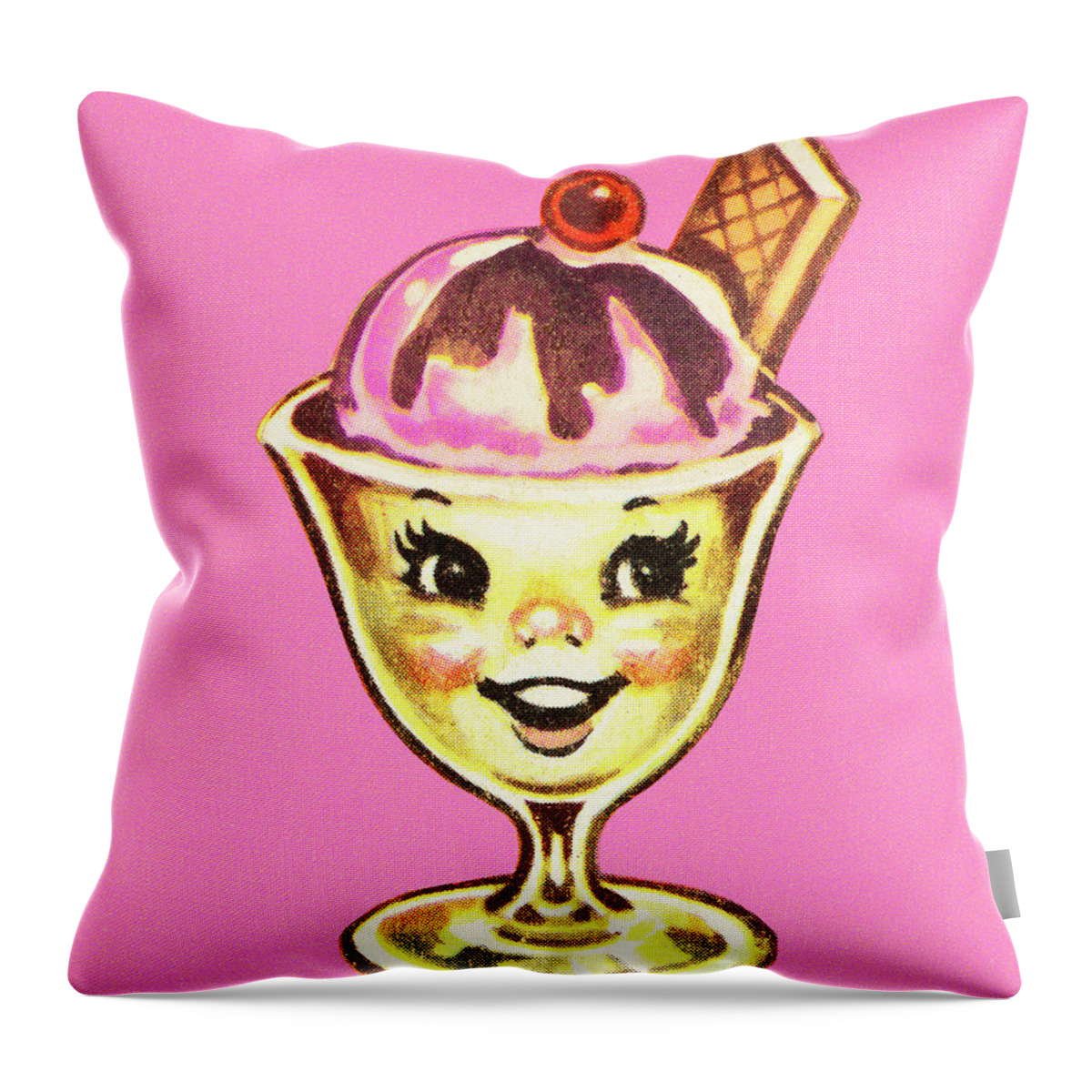 Bowl Throw Pillow featuring the drawing Ice Cream Sundae by CSA Images