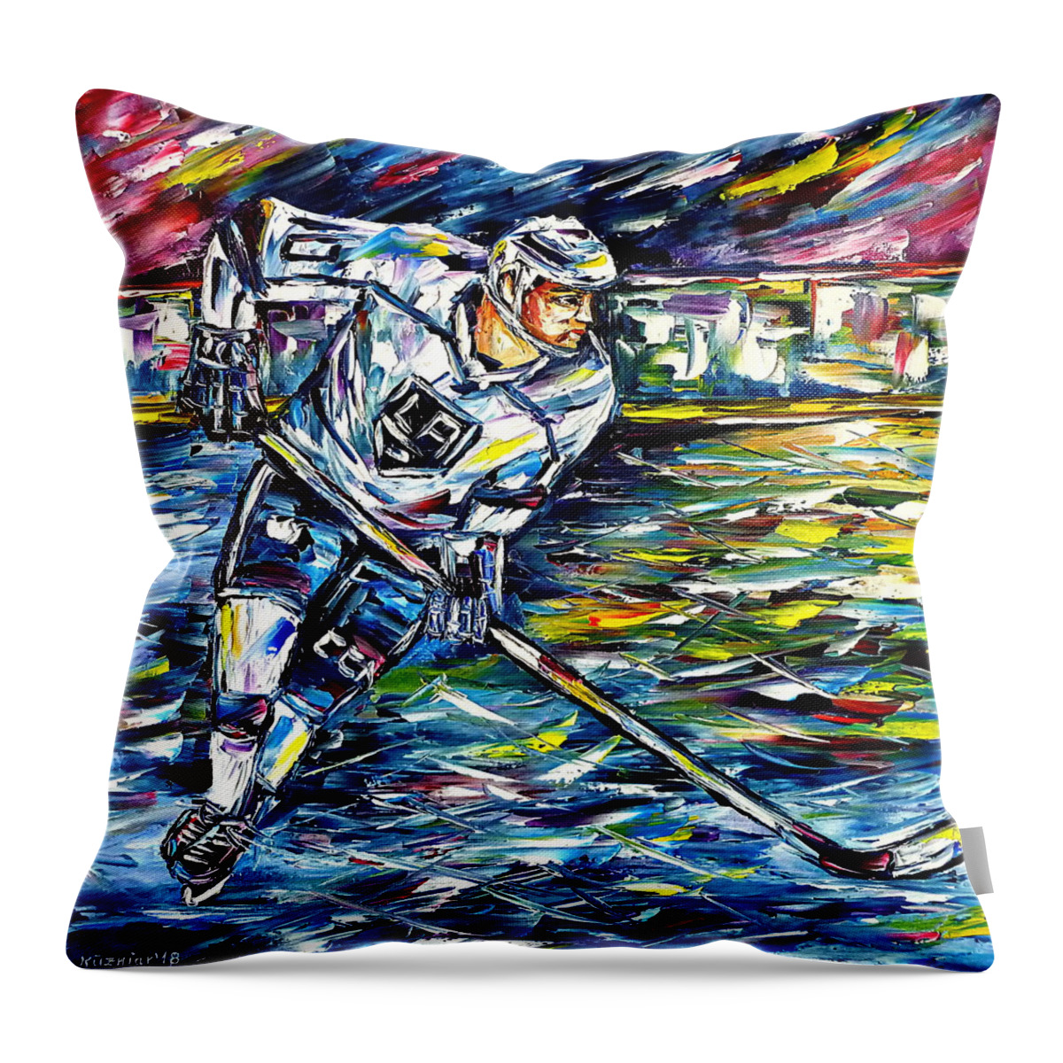 I Love Los Angeles Kings Throw Pillow featuring the painting Ice Hockey Player by Mirek Kuzniar