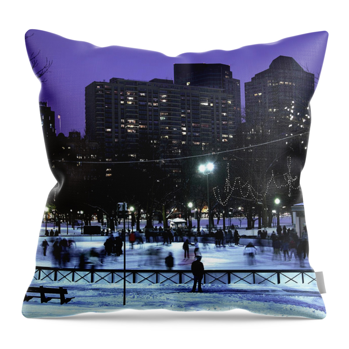 New England Throw Pillow featuring the photograph Ice Skating On Frog Pond by Denistangneyjr