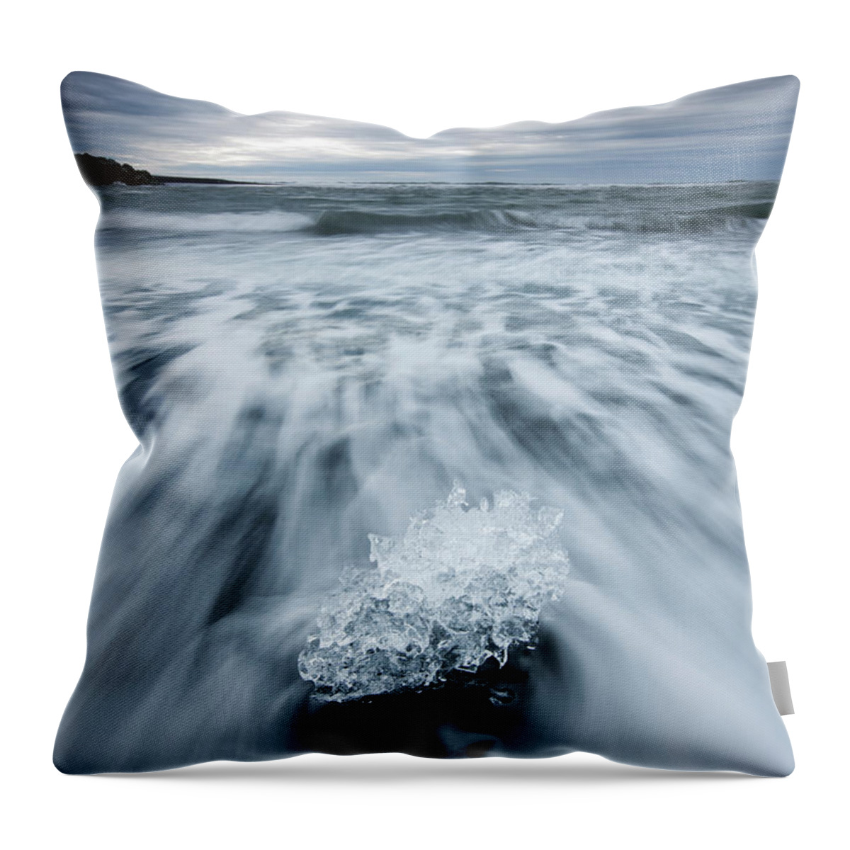 Scenics Throw Pillow featuring the photograph Icebergs In Surf By Jokulsarlon, Iceland by Paul Souders