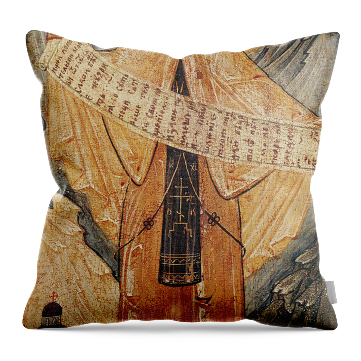 Saint Throw Pillow featuring the painting Icon Of St. Sabas Of Jerusalem, 1572 by Longin