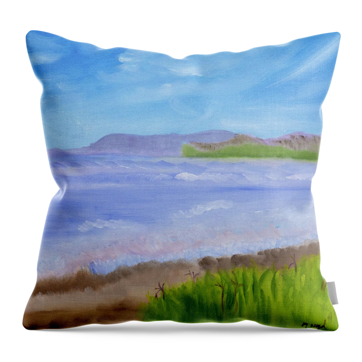 Seascape Throw Pillow featuring the painting Icy Blue Ventura Beach by Meryl Goudey