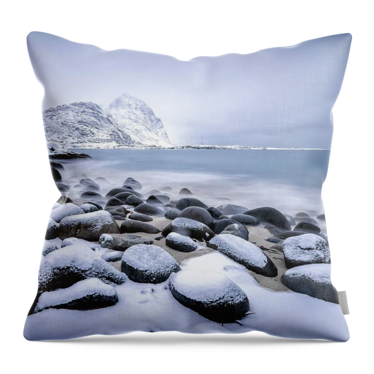 Estock Throw Pillow featuring the digital art Icy Sea In Pollen Vareid, Norway by Clickalps