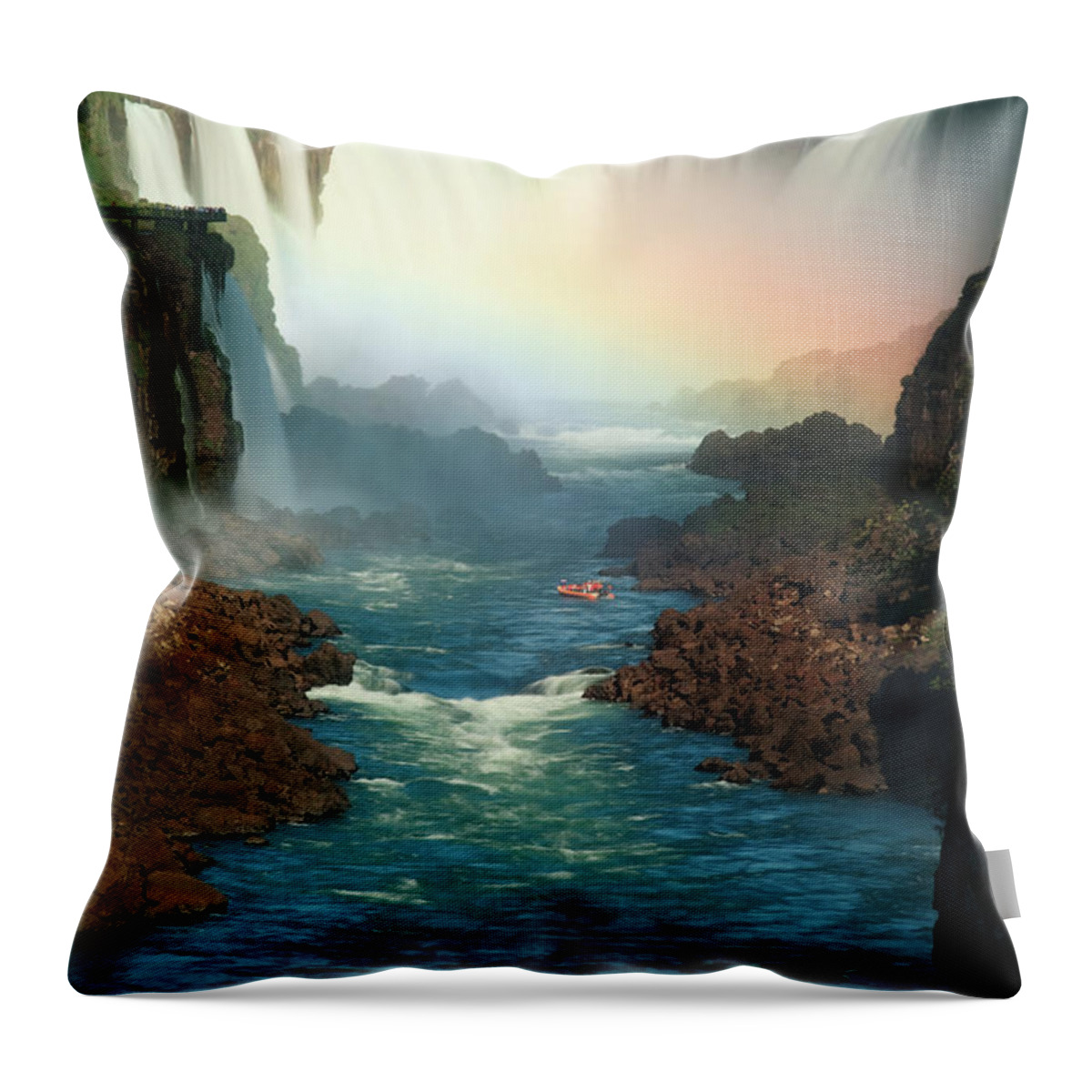 Tropical Rainforest Throw Pillow featuring the photograph Iguazu River Falls by Gcoles