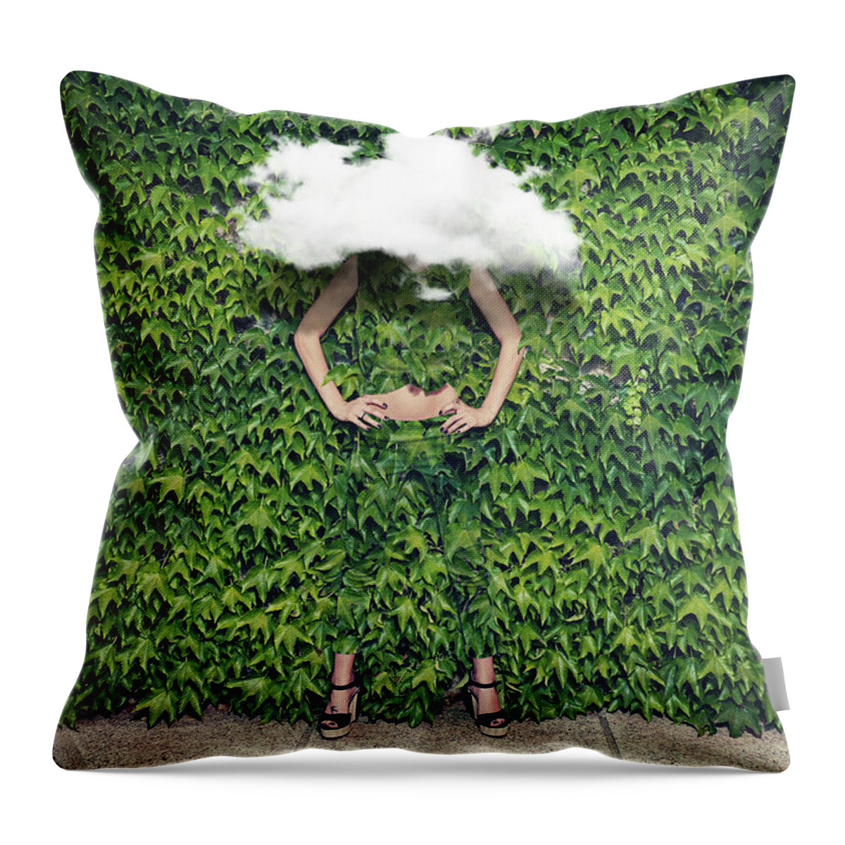 Tempio Pausania Throw Pillow featuring the photograph Image Of Young Woman On Ivy Plants And by Francesco Carta Fotografo