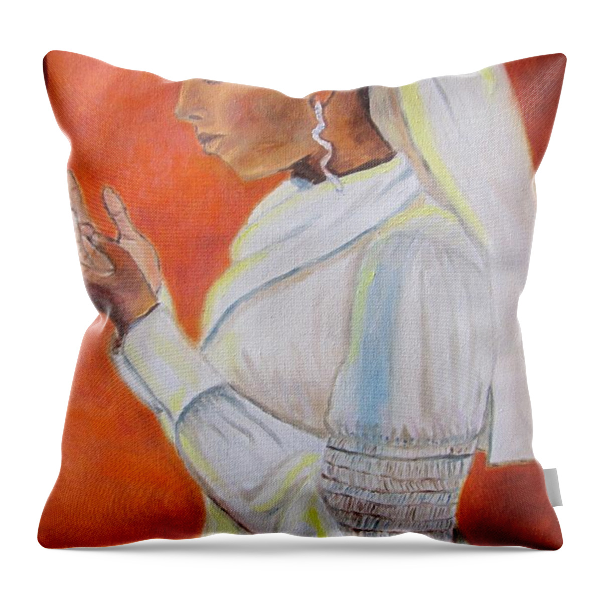 Prayer Muslim Girl Religious Throw Pillow featuring the painting In Prayer by Jennylynd James