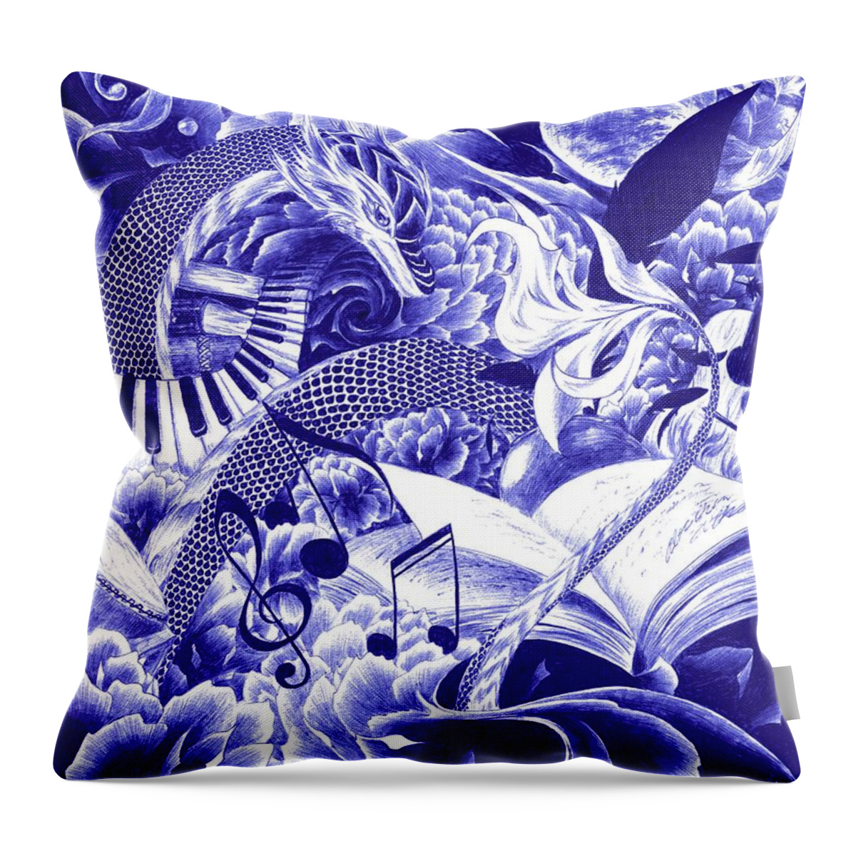 Dragon Throw Pillow featuring the drawing In Song and Story by Alice Chen