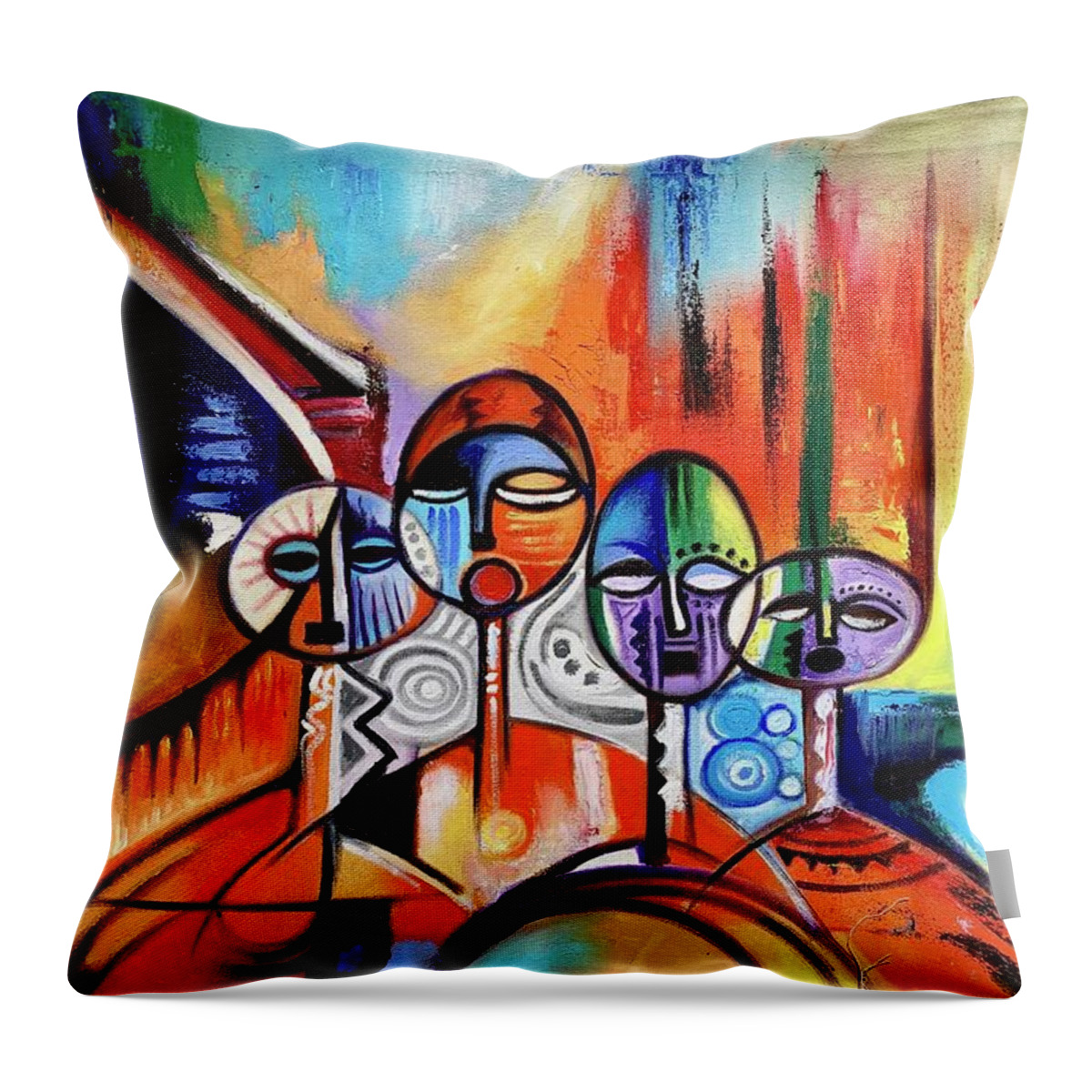 Africa Throw Pillow featuring the painting In the City by Olumide Egunlae