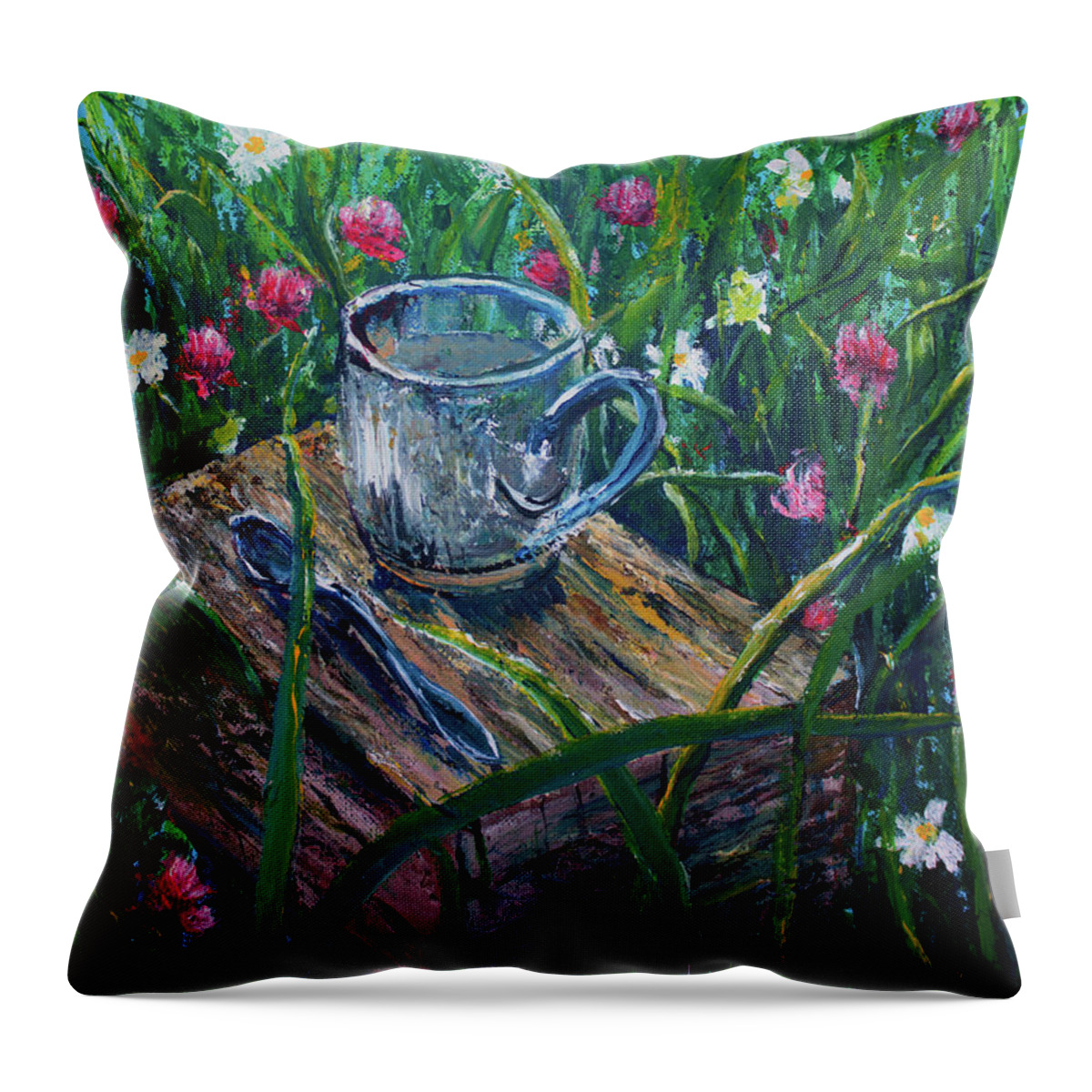 Green Throw Pillow featuring the painting In The Green by Medea Ioseliani