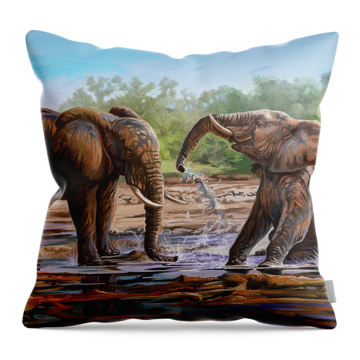Picture Throw Pillow featuring the painting In the Muddy Pool by Anthony Mwangi