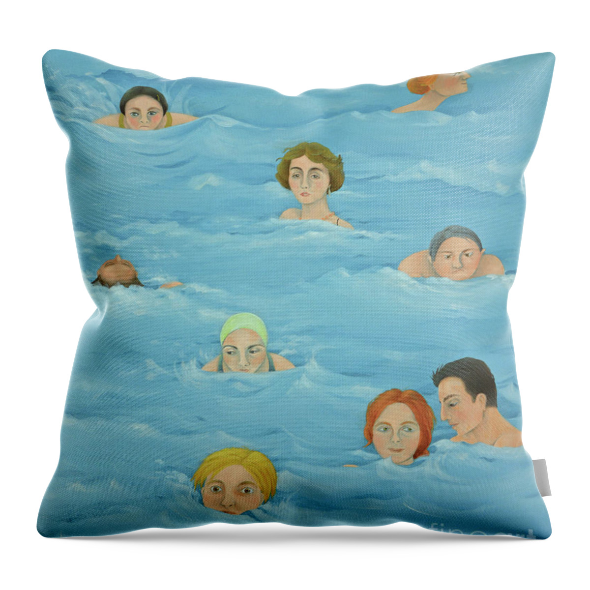 Art Throw Pillow featuring the painting In The Pool, 2016 by Magdolna Ban