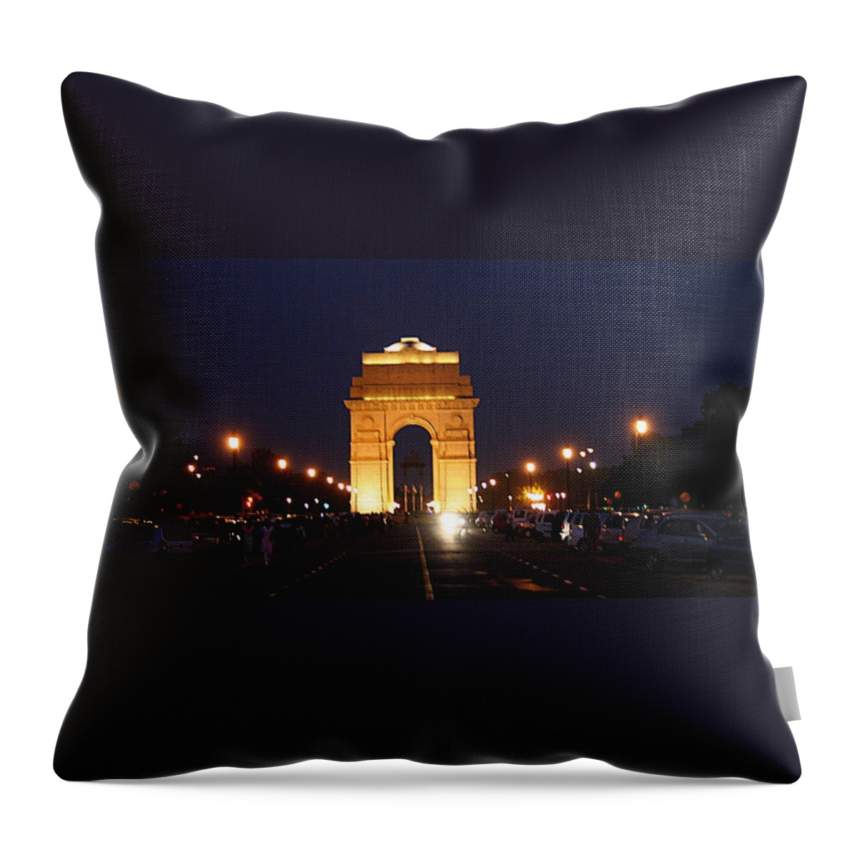 Arch Throw Pillow featuring the photograph India Gate At Night by Ramesh Lalwani