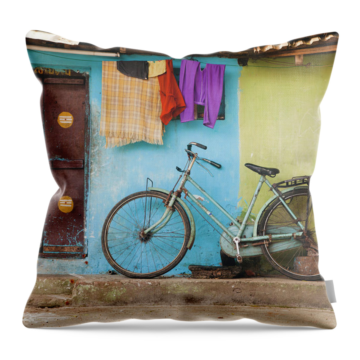 Bicycle Throw Pillow featuring the photograph Indian Bicycle by Maria Heyens