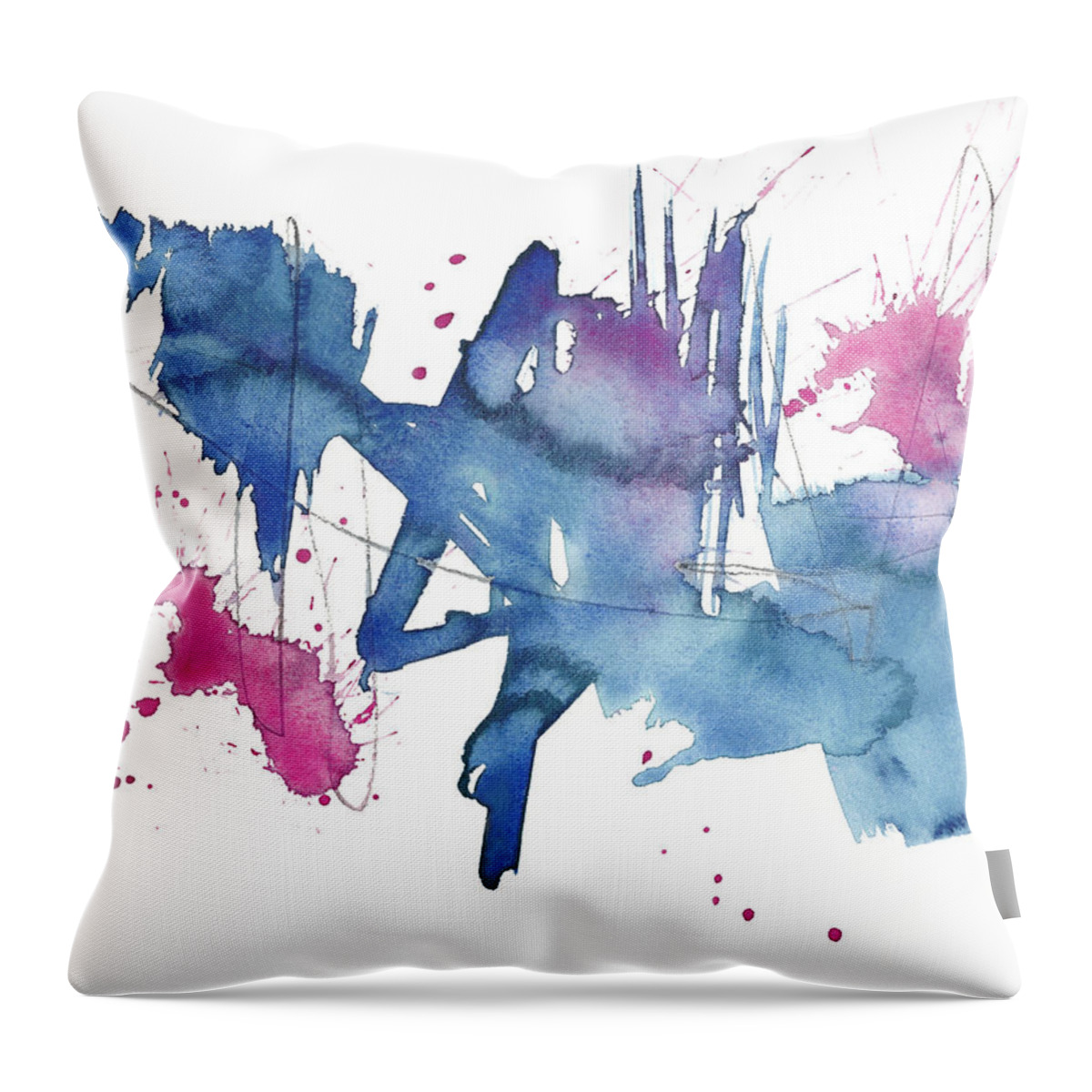 Abstract Throw Pillow featuring the painting Indigo & Magenta Splash II by Jennifer Goldberger