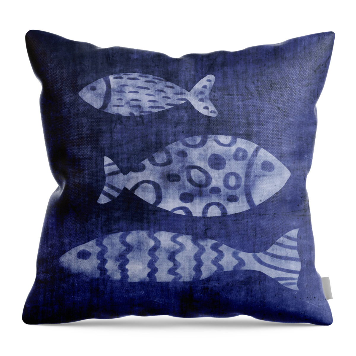 Fish Throw Pillow featuring the mixed media Indigo Fish- Art by Linda Woods by Linda Woods