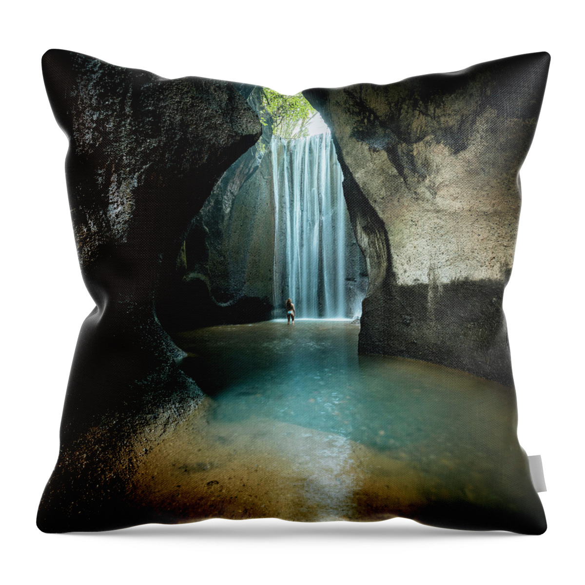 Estock Throw Pillow featuring the digital art Indonesia, Bali Island, Bali, Tukad Cepung Waterfall by Ben Pipe