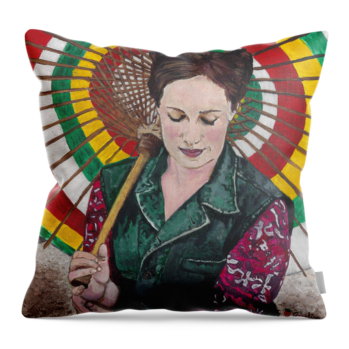 Acrylic Painting Throw Pillow featuring the painting InevitableBetrayal Cosplay as Kaylee in Firefly by Annalisa Rivera-Franz