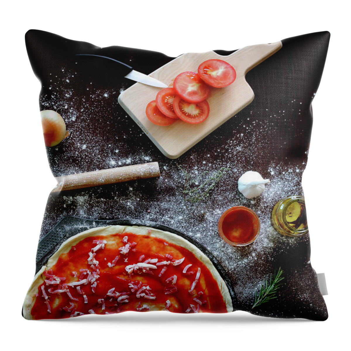 Cooking Utensil Throw Pillow featuring the photograph Ingredients For Pizza by Virginie Blanquart