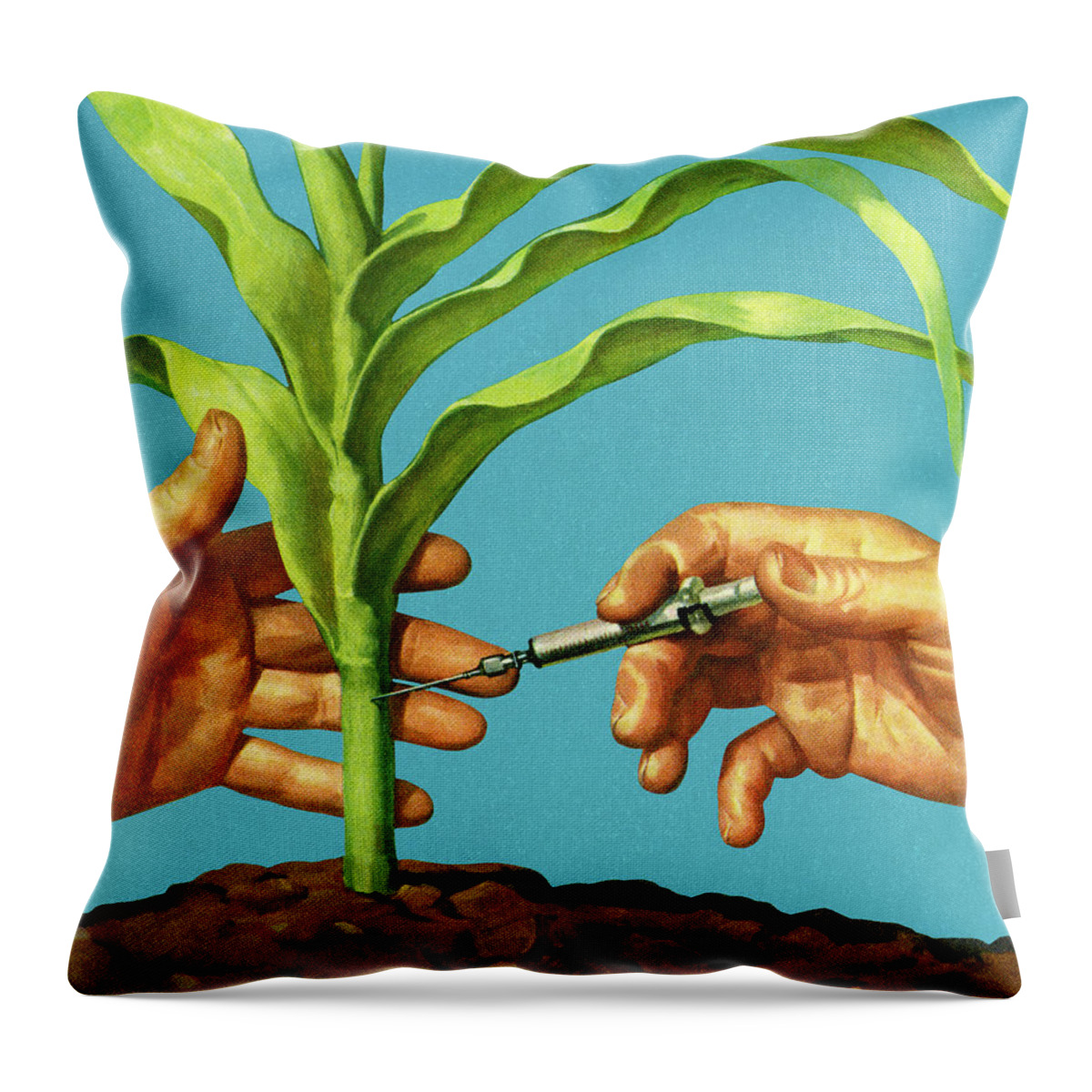Agriculture Throw Pillow featuring the drawing Injecting a Corn Stalk by CSA Images