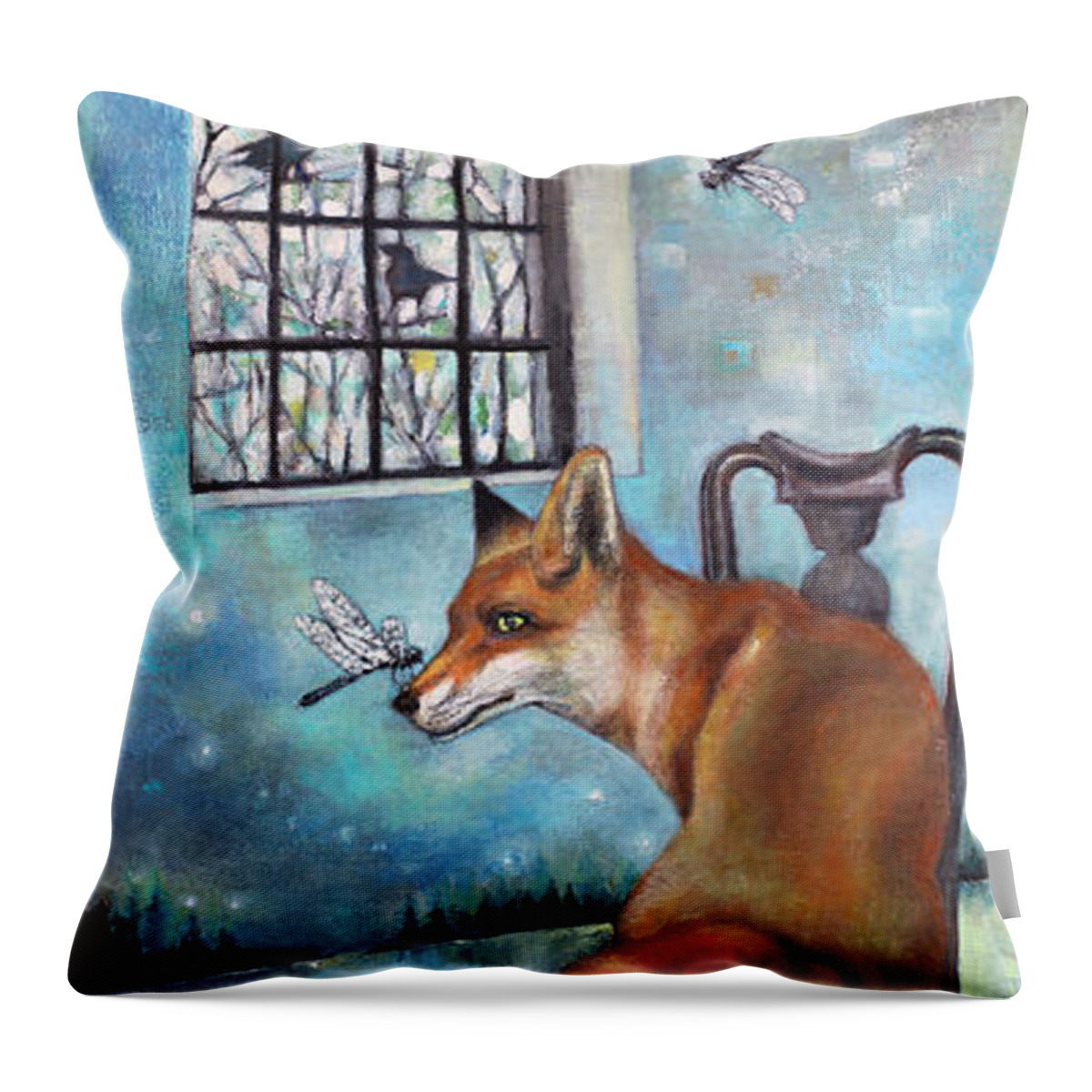 Fox Throw Pillow featuring the painting Inside Forest by Manami Lingerfelt