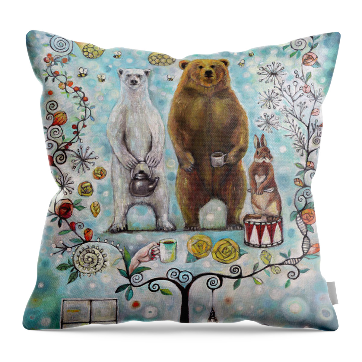 Bear Throw Pillow featuring the painting Inside Story by Manami Lingerfelt