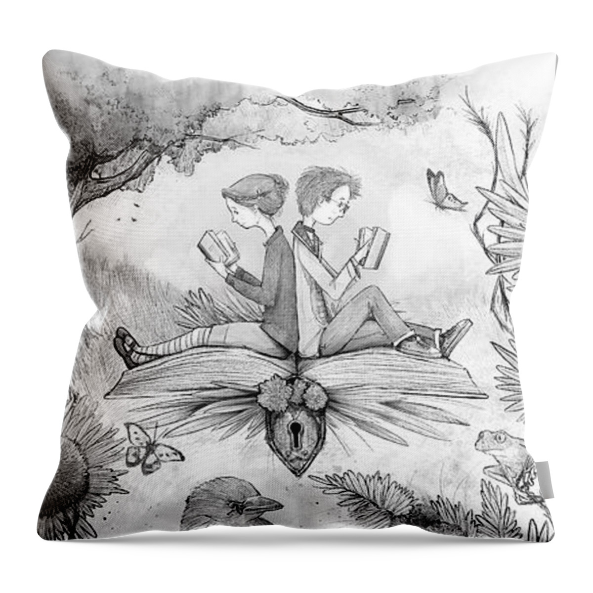 Fantasy Throw Pillow featuring the digital art Into an Open Book by Michael Ciccotello
